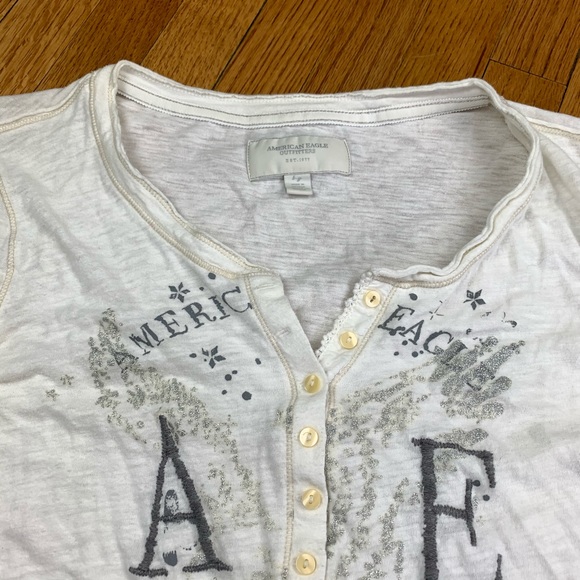 American Eagle Long Sleeve White Tee Sparkle Print - Picture 4 of 5